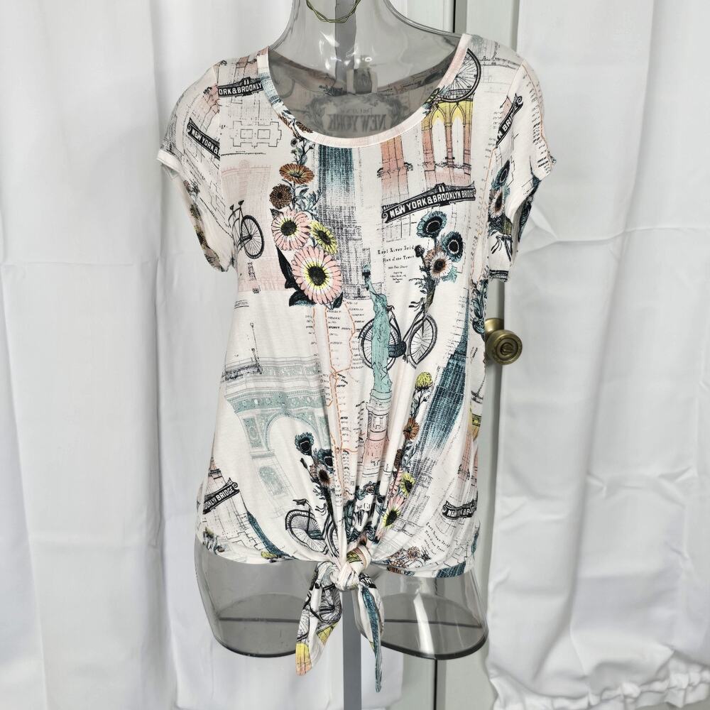 Cupio New York Blouse Top Super Soft Jersey Knit Front Tie Size L
